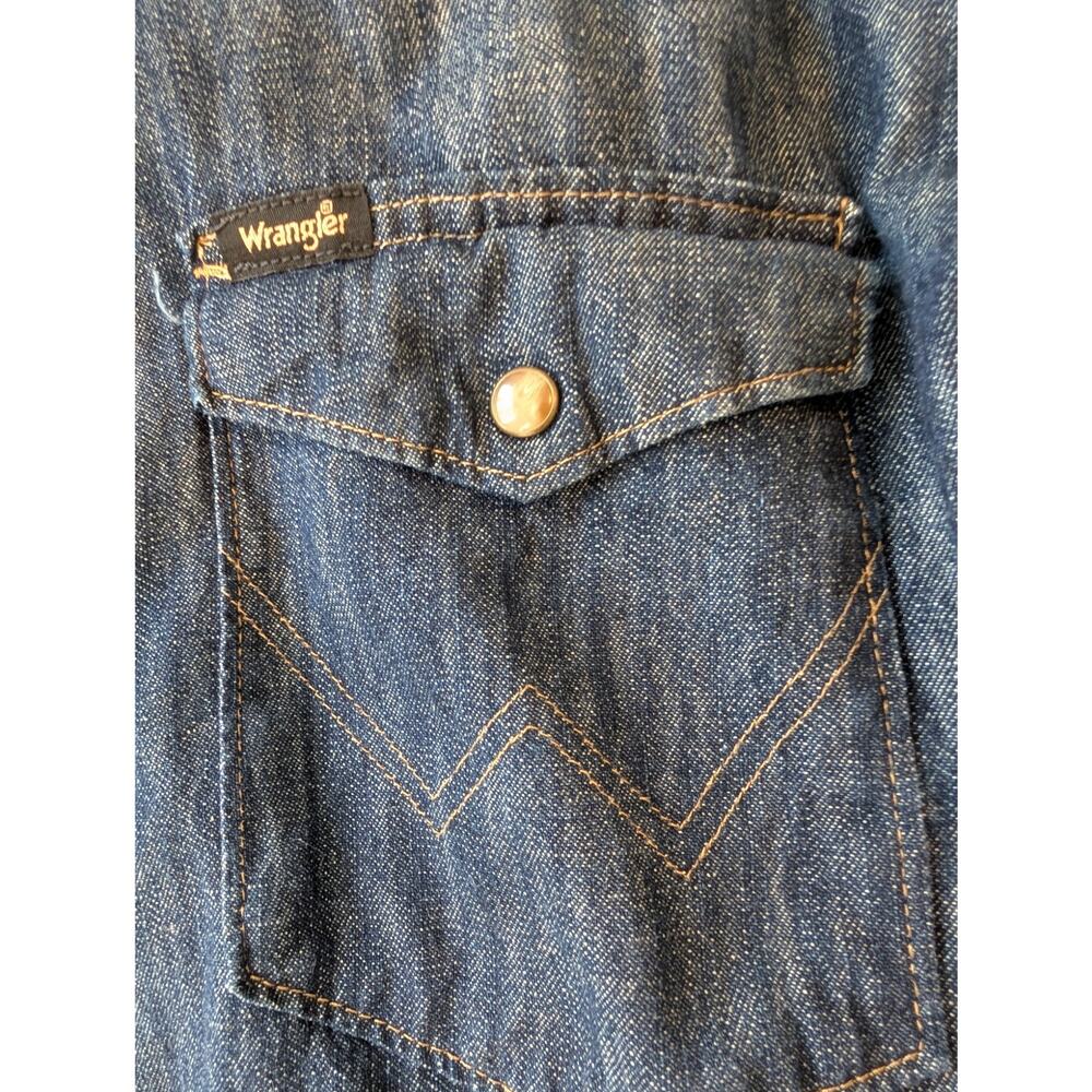Wrangler Denim Western Pearl Snap Front Shirt Dark Wash XL - Picture 8 of 11